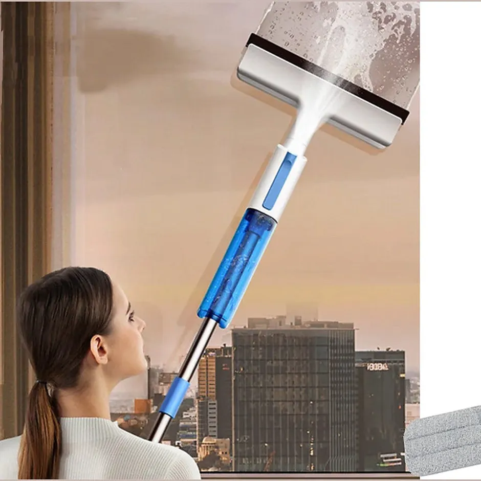 Importdistrib Balai serpillière 2 en 1 plat avec pulvérisateur, raclette à vitres, lave-glace + 3 Lavettes