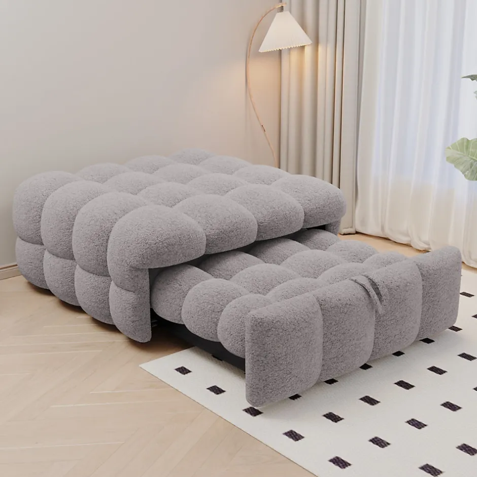 Okwish Banquette Convertible - Lit Pliant 2-en-1 avec Lit D'Appoint, Tissu Pelucheux Teddy, Gris, 183x76x42 cm