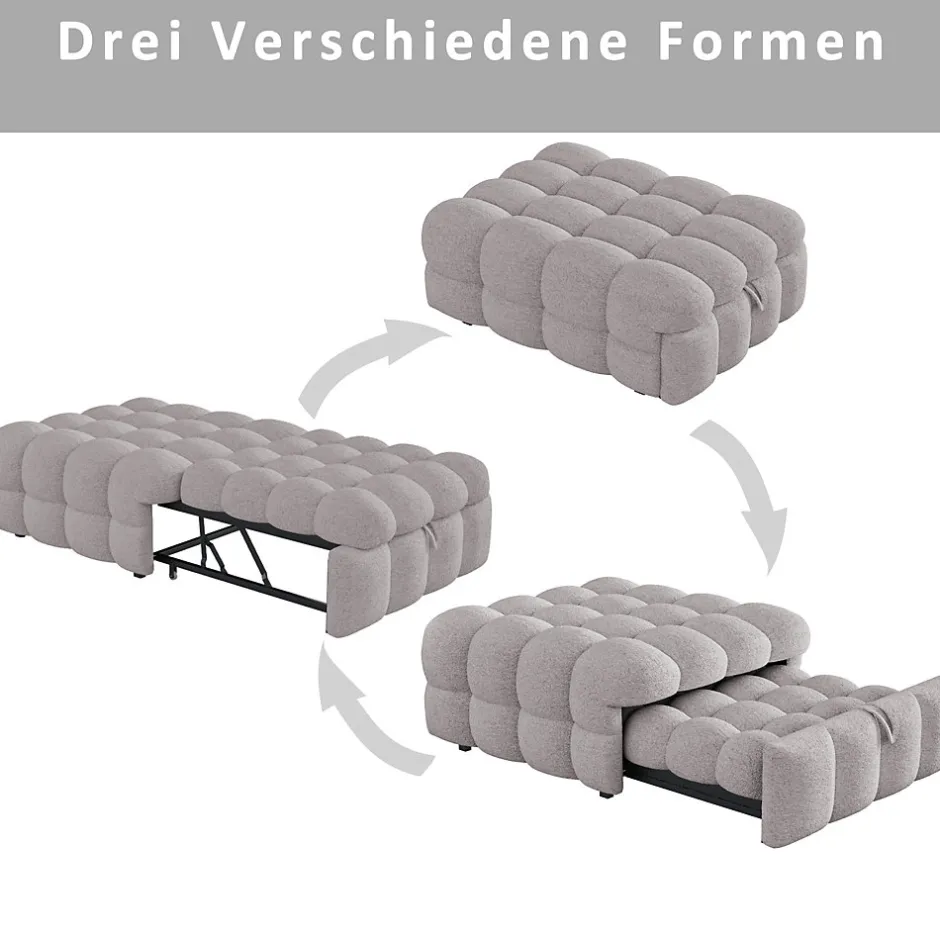 Okwish Banquette Convertible - Lit Pliant 2-en-1 avec Lit D'Appoint, Tissu Pelucheux Teddy, Gris, 183x76x42 cm