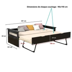 Weber Industries Banquette gigogne TOLEDE 90x190 + 2 sommiers + 1 tiroir-lit / Noir Best