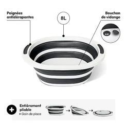 5Five Bassine Retractable 8L avec bouchon de vidange gris et blanc - Blanc-