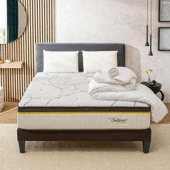 Bellecour LITERIE Pack 3.0 140x200 cm Matelas Ressorts + Sommier Bois + Accessoires