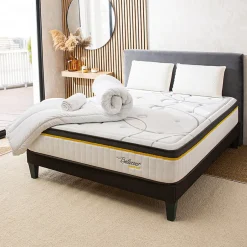 Bellecour LITERIE Pack 3.0 140x200 cm Matelas Ressorts + Sommier Bois + Accessoires