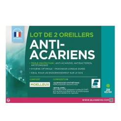 Blanreve Lot de 2 Oreillers Triple Protection - 60 x 60 cm - Blanc