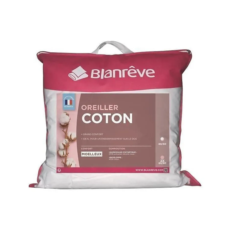 Blanreve Oreiller en coton - 60 x 60 cm - Blanc Online