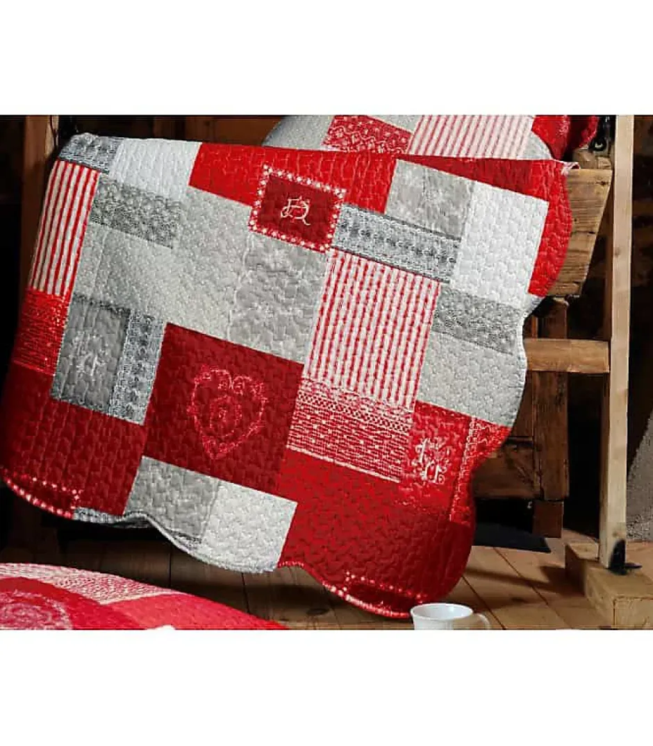 Douceur D'Intérieur Boutis montagne rouge et gris - 220x240cm - Rouge Hot