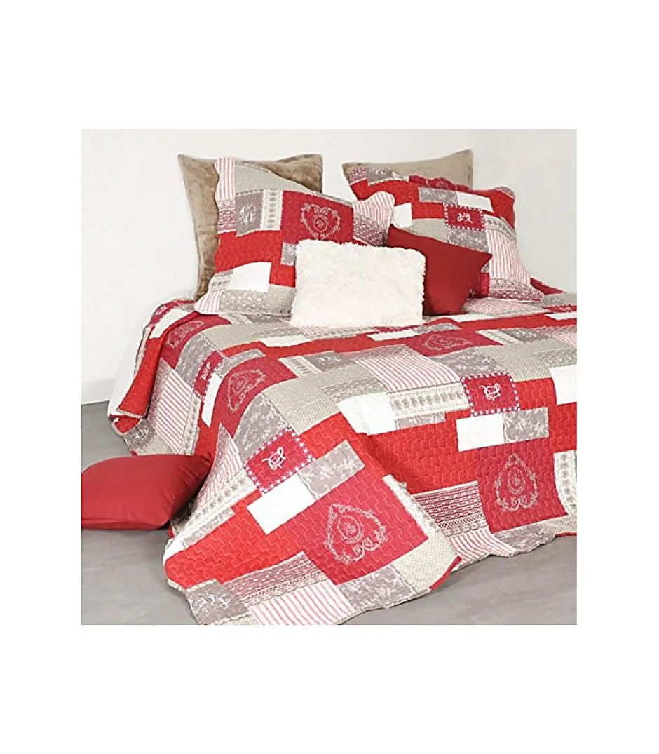 Douceur D'Intérieur Boutis montagne rouge et gris - 220x240cm - Rouge Hot