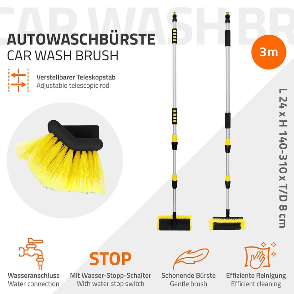 ECD Germany Brosse de Lavage Auto avec Manche Télescopique, Réglable de 130 à 300 cm