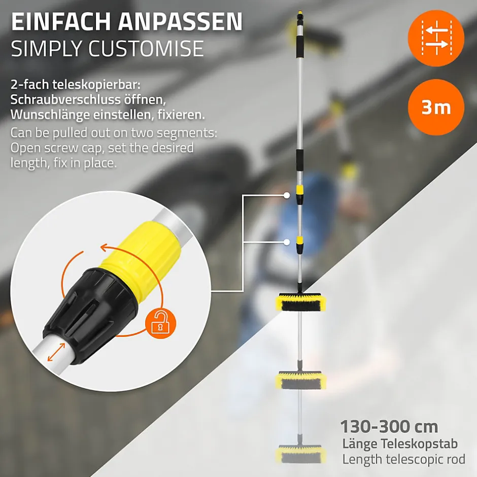 ECD Germany Brosse de Lavage Auto avec Manche Télescopique, Réglable de 130 à 300 cm