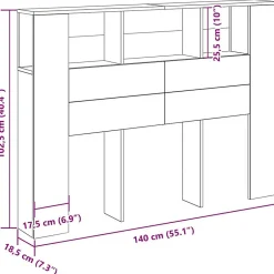 Vidaxl Cabinet de Tête de Lit Chêne noir 120 x 18.5 x 102.5 cm