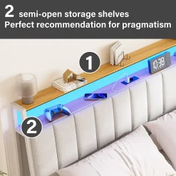 Teeno Cadre de lit, 160 x 200 avec Base en métal, lit 2 Personnes, avec lumières LED et Prises Multiples (1 Prise AC, 2 Ports USB) Online