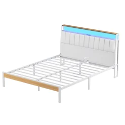 Teeno Cadre de lit, 140 x 190 avec Base en métal, lit 2 Personnes, avec lumières LED et Prises Multiples (1 Prise AC, 2 Ports USB), lit Discount