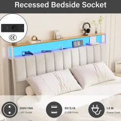Teeno Cadre de lit, 140 x 190 avec Base en métal, lit 2 Personnes, avec lumières LED et Prises Multiples (1 Prise AC, 2 Ports USB), lit Discount