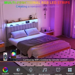 Teeno Cadre de lit, 140 x 190 avec Base en métal, lit 2 Personnes, avec lumières LED et Prises Multiples (1 Prise AC, 2 Ports USB), lit Discount