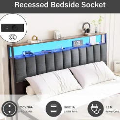 Teeno Cadre de lit 140 x 190 avec Base en métal, lit 2 Personnes, avec lumières LED et Prises Multiples (1 Prise AC, 2 Ports USB), avec