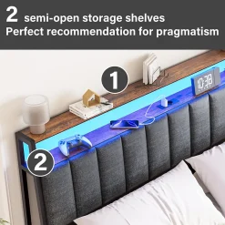 Teeno Cadre de lit 140 x 190 avec Base en métal, lit 2 Personnes, avec lumières LED et Prises Multiples (1 Prise AC, 2 Ports USB), avec