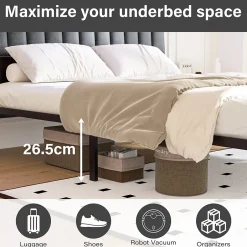 Teeno Cadre de lit 140 x 190 avec Base en métal, lit 2 Personnes, avec lumières LED et Prises Multiples (1 Prise AC, 2 Ports USB), avec