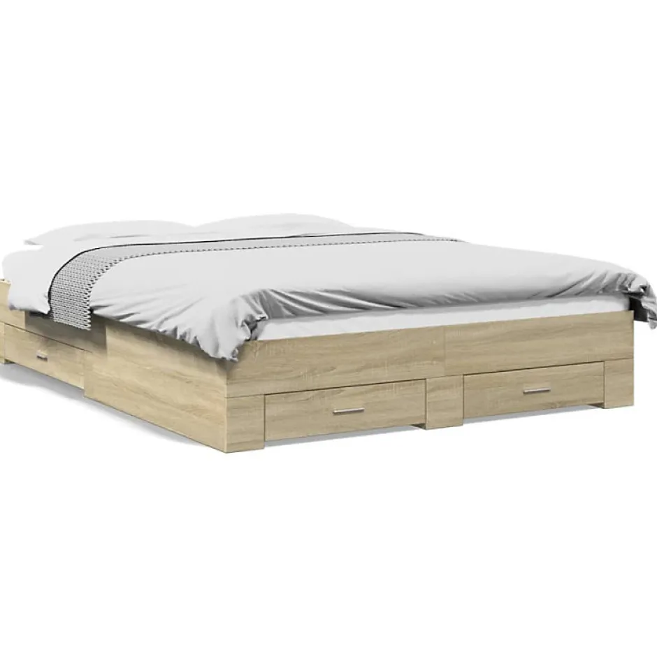 Vidaxl Cadre de lit avec tiroirs sans matelas chêne sonoma 160x200 cm