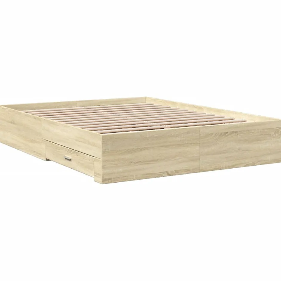 Vidaxl Cadre de lit avec tiroirs sans matelas chêne sonoma 160x200 cm