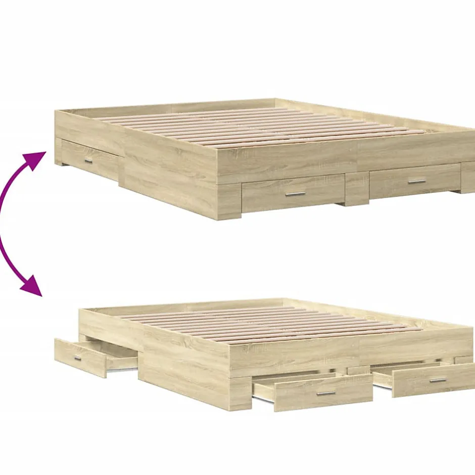 Vidaxl Cadre de lit avec tiroirs sans matelas chêne sonoma 160x200 cm