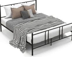 Giantex Cadre de Lit de Plateforme Sommier Lit Double King Size en Métal Rangement sous Lit Haute Tête 101cm Online