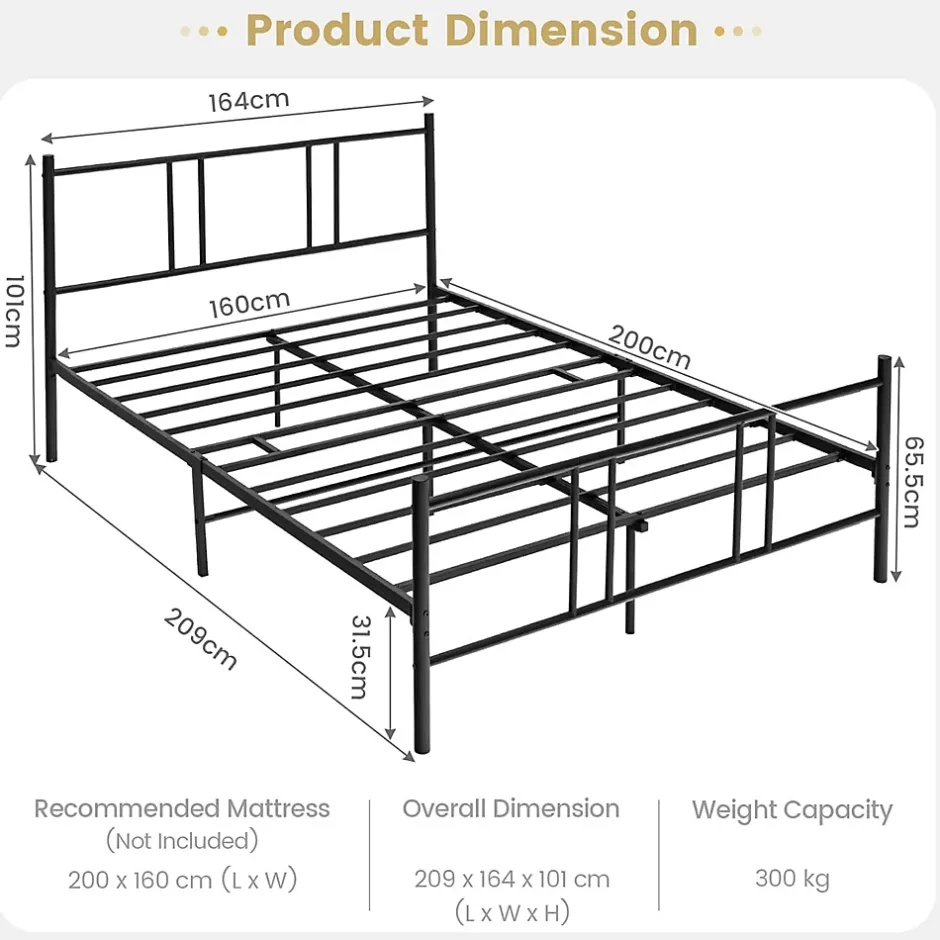 Giantex Cadre de Lit de Plateforme Sommier Lit Double King Size en Métal Rangement sous Lit Haute Tête 101cm Online