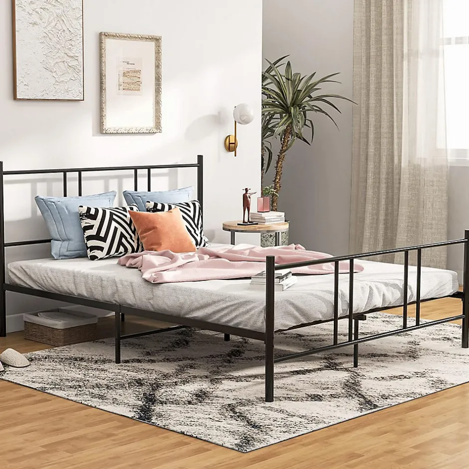 Giantex Cadre de Lit de Plateforme Sommier Lit Double King Size en Métal Rangement sous Lit Haute Tête 101cm Online