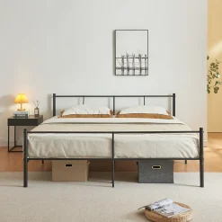 [En.Casa] Cadre de Lit Double en Métal Laos 180 x 200 cm Noir Mat en.casa