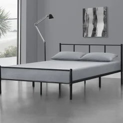 [En.Casa] Cadre de Lit Double en Métal Laos 160 x 200 cm Noir Mat en.casa Outlet