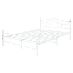 [En.Casa] Cadre de lit double Florenz Acier Revêtu par Poudre 160 x 200 Blanc en.casa