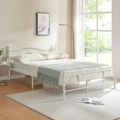 [En.Casa] Cadre de lit double Florenz Acier Revêtu par Poudre 160 x 200 Blanc en.casa
