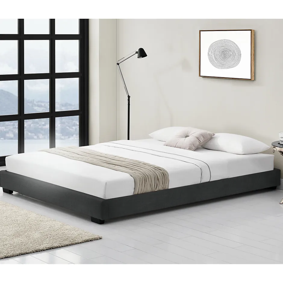 Corium Cadre de Lit Double Masari Rembourré avec Similicuir Noir 200 x 180 cm