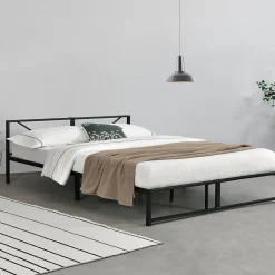 [En.Casa] Cadre de Lit Double Meran en Métal 180 x 200 cm Noir en.casa