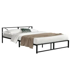 [En.Casa] Cadre de Lit Double Meran en Métal 180 x 200 cm Noir en.casa