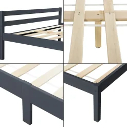 [En.Casa] Cadre de Lit Double Nakkila Pin 140 x 200 cm Gris Foncé en.casa Hot