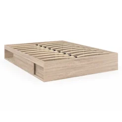 IDMarket Cadre de lit double SALEM avec rangements et sommier 140 x 190 cm façon hêtre