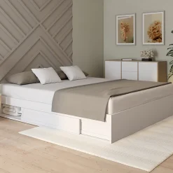 IDMarket Cadre de lit double SALEM avec rangements et sommier 180 x 200 cm blanc