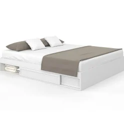 IDMarket Cadre de lit double SALEM avec rangements et sommier 180 x 200 cm blanc