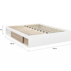 IDMarket Cadre de lit double SALEM avec rangements et sommier 140 x 190 cm blanc et façon hêtre Clearance