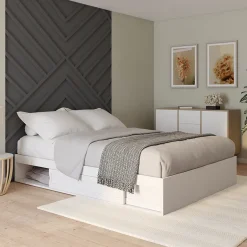 IDMarket Cadre de lit double SALEM avec rangements et sommier 140 x 190 cm blanc