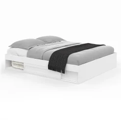 IDMarket Cadre de lit double SALEM avec rangements et sommier 140 x 190 cm blanc