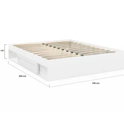 IDMarket Cadre de lit double SALEM avec rangements et sommier 160 x 200 cm blanc New