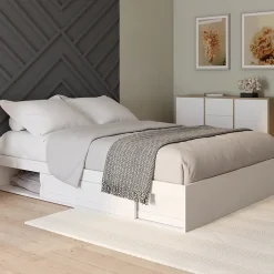 IDMarket Cadre de lit double SALEM avec rangements et sommier 160 x 200 cm blanc New