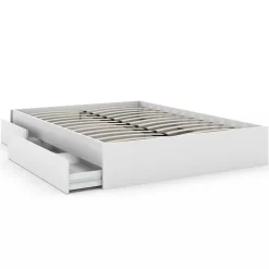 IDMarket Cadre de lit double TOMI 4 tiroirs avec sommier 140 x 190 cm blanc Hot