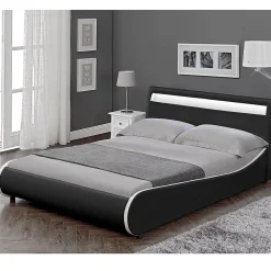 Corium Cadre de lit double Valencia à LED 140x200cm cuir synthétique avec sommier à lattes noir Hot