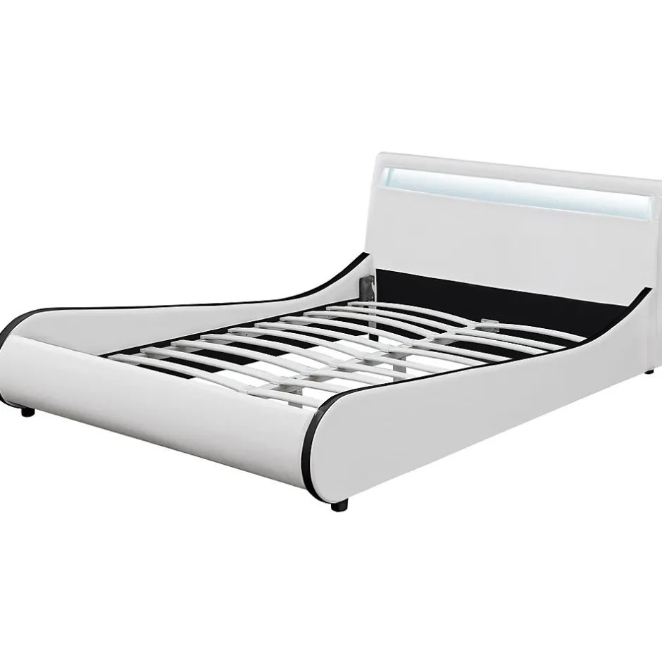 Corium Cadre de lit double Valencia à LED 140x200cm cuir synthétique avec sommier à lattes blanc