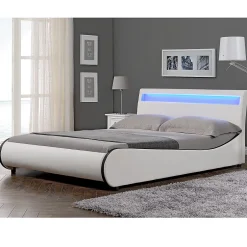 Corium Cadre de lit double Valencia à LED 180x200cm cuir synthétique avec sommier à lattes blanc