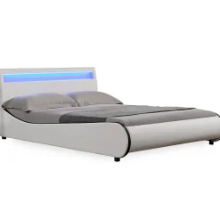Corium Cadre de lit double Valencia à LED 180x200cm cuir synthétique avec sommier à lattes blanc