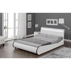 Corium Cadre de lit double Valencia à LED 180x200cm cuir synthétique avec sommier à lattes blanc