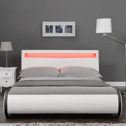 Corium Cadre de lit double Valencia à LED 180x200cm cuir synthétique avec sommier à lattes blanc